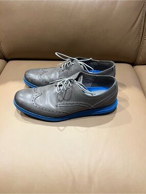 Cole Haan Gray Leather Wingtip Oxfords with Blue Sole